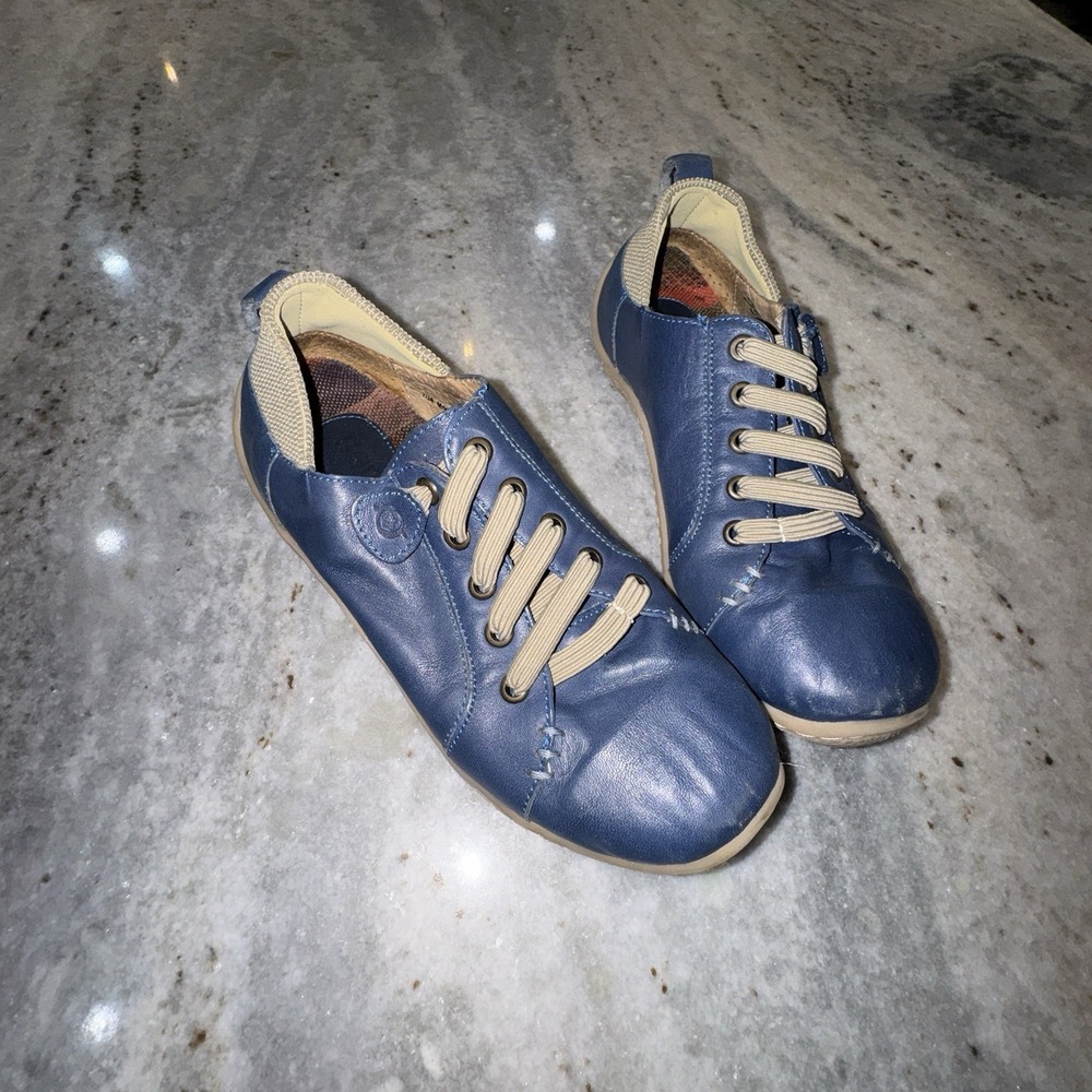 Born Althea Women's 7 M Leather Shoes Navy‎ Blue Tan Slip On D11604 Sneakers